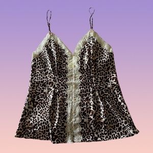 Enchanting leopard print lace trim cami top